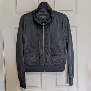 Black Rivet Black Bomber Jacket L Cropped Satin Lightweight Fall Y2K